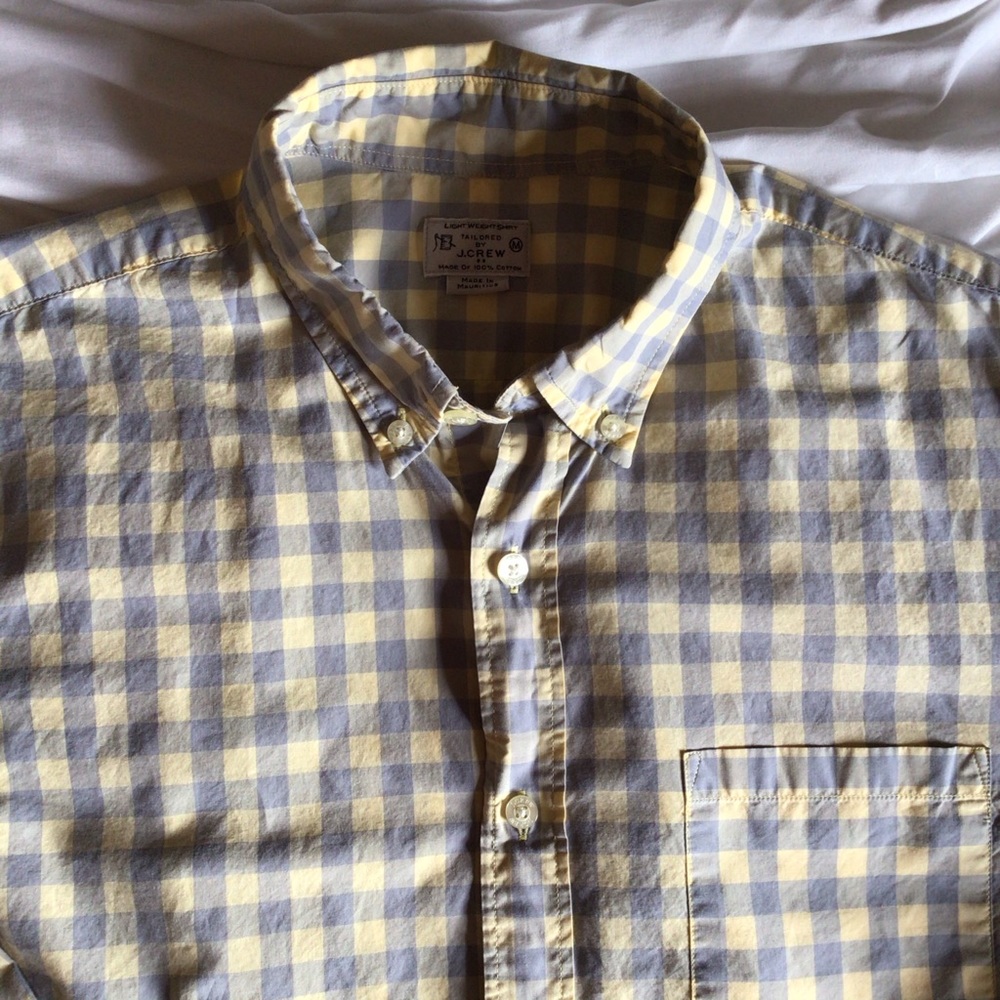 J Crew Mens LightWeight Shirt Gray/Yellow Button M